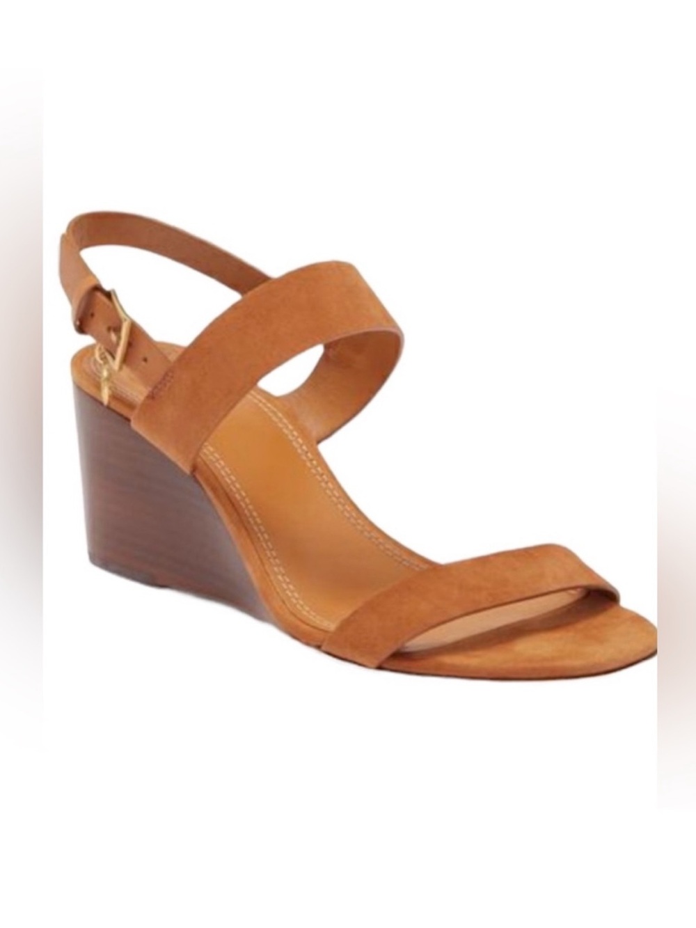 Tory Burch Mini Benton Wedged Sandal Ambra Tan Suede Leather Women’s Size 9